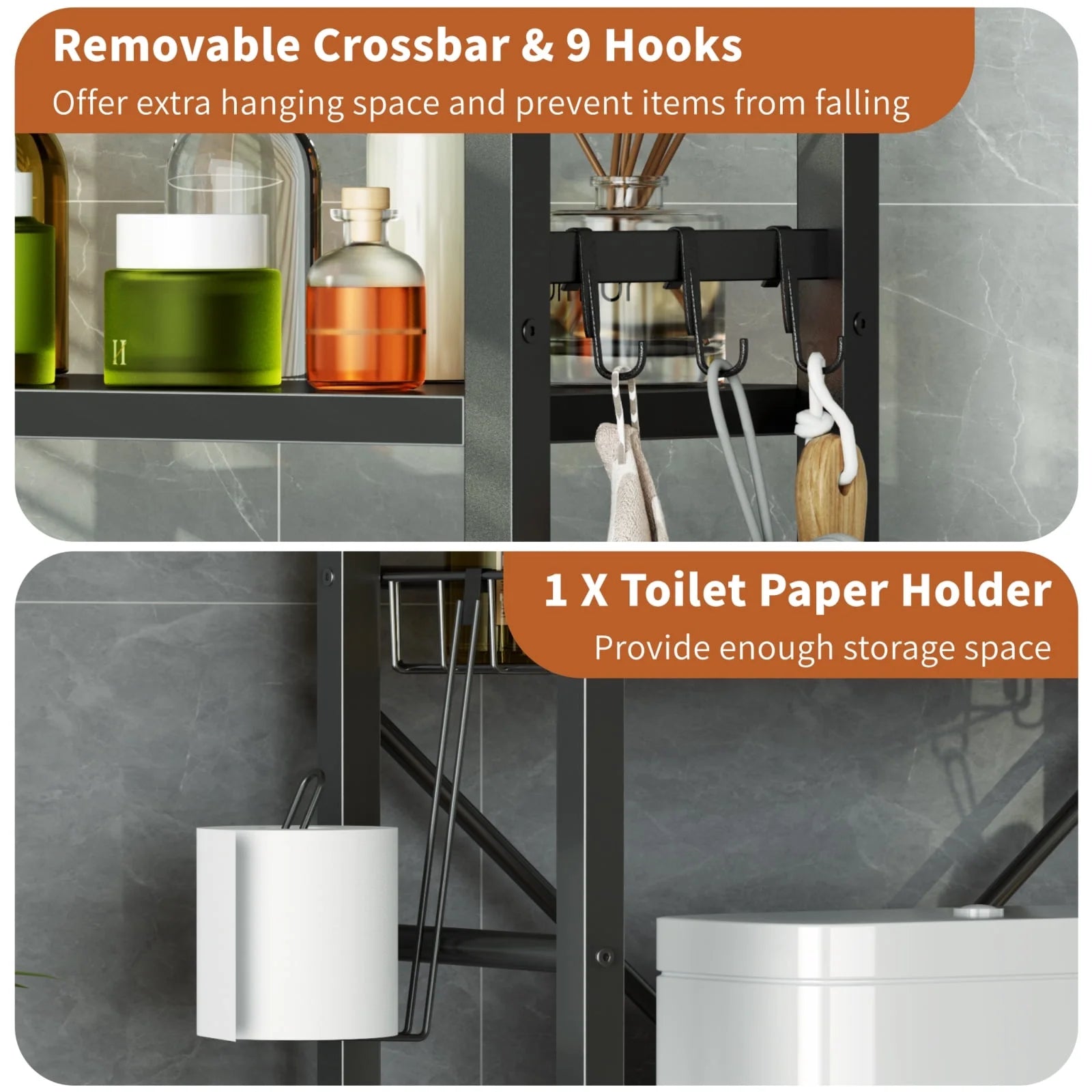 Black 4-Tier Over-the-Toilet Storage Organizer – Freestanding Bathroom Space Saver