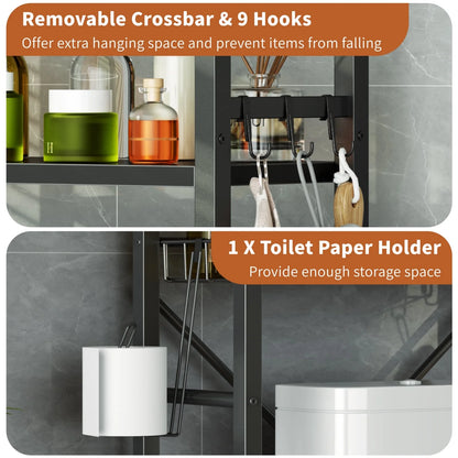 Black 4-Tier Over-the-Toilet Storage Organizer – Freestanding Bathroom Space Saver