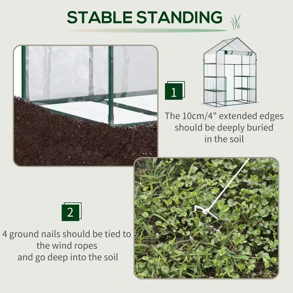 4.7 Ft x 2.4 Ft Walk-In Greenhouse – Portable Clear Gardening Crop Cage with 3-Tier Shelves & Roll-Up Door for Outdoor Plants