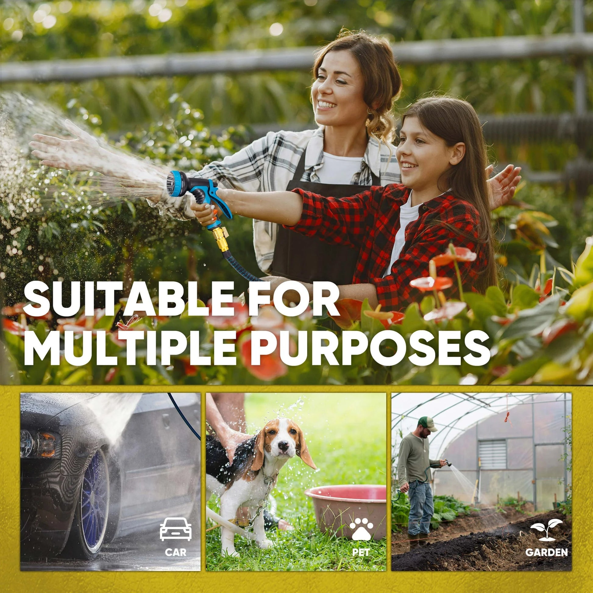 Expandable Garden Hose for outside with 10 Spray Nozzles, Hose Holder, Blue, 25 Ft