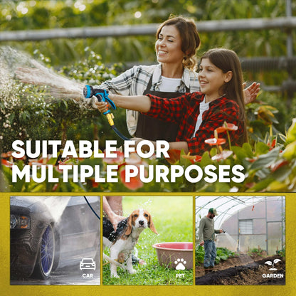 Expandable Garden Hose for outside with 10 Spray Nozzles, Hose Holder, Blue, 25 Ft