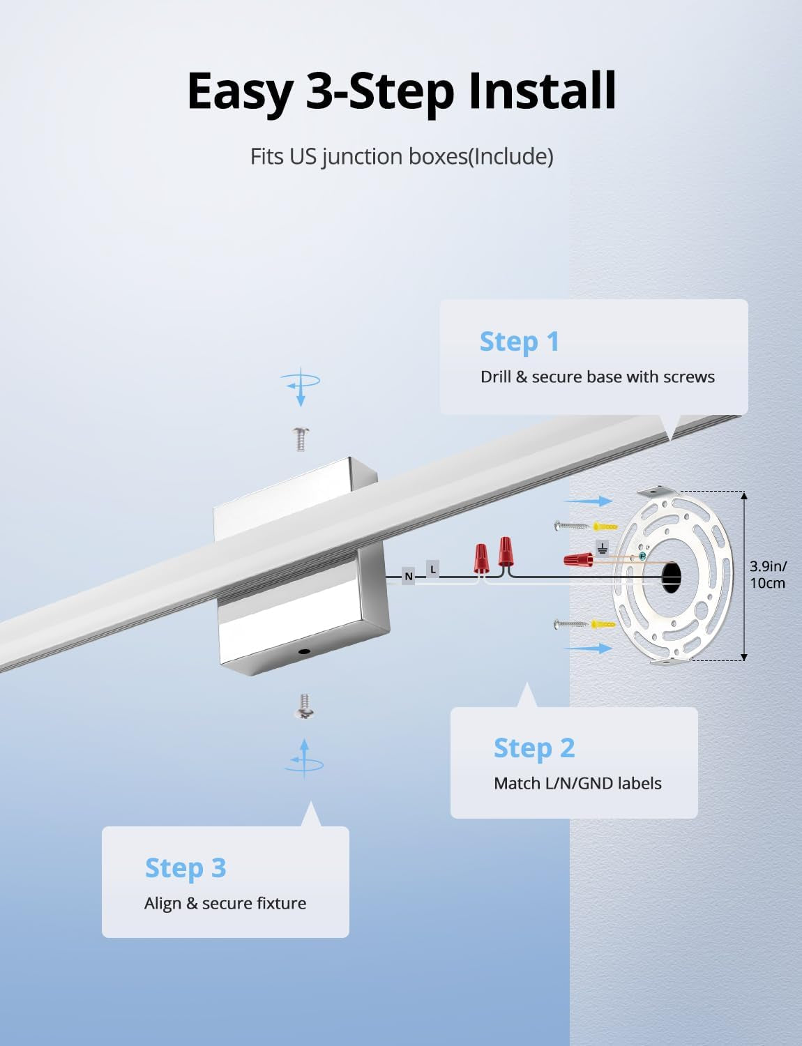 24-Inch LED Vanity Light Bar – 14W IP44 Bathroom Wall Sconce, Cool White 6000K