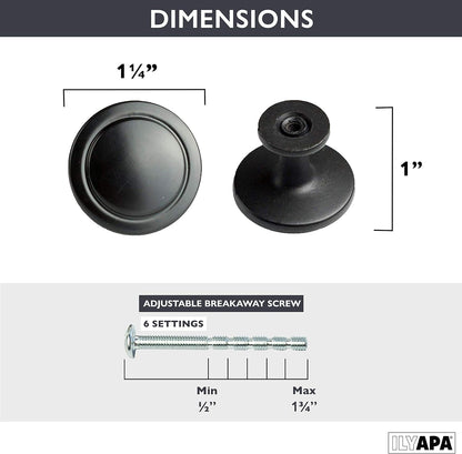 Flat Black Cabinet Knobs – 1.25" Round Drawer Handles (10 Pack)