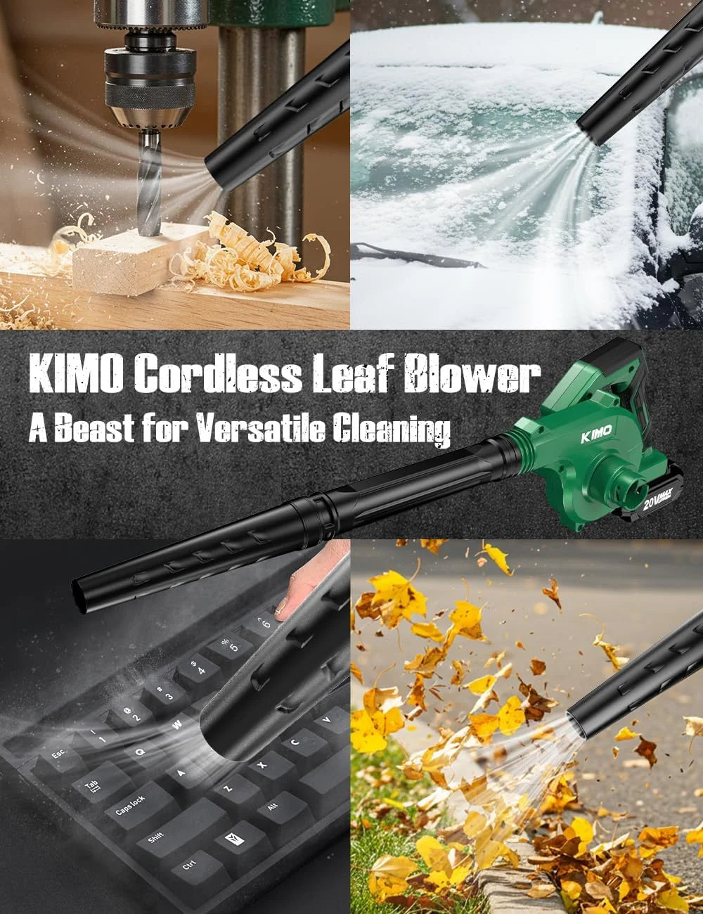 Cordless Leaf Blower and Vacuum Combo 4 in 1, 3 Nozzles for Inflation and Deflation, 190MPH, Control Panel with 3 Speeds, 20" Extended Tube, 2 Pack Battery for Lawn Care