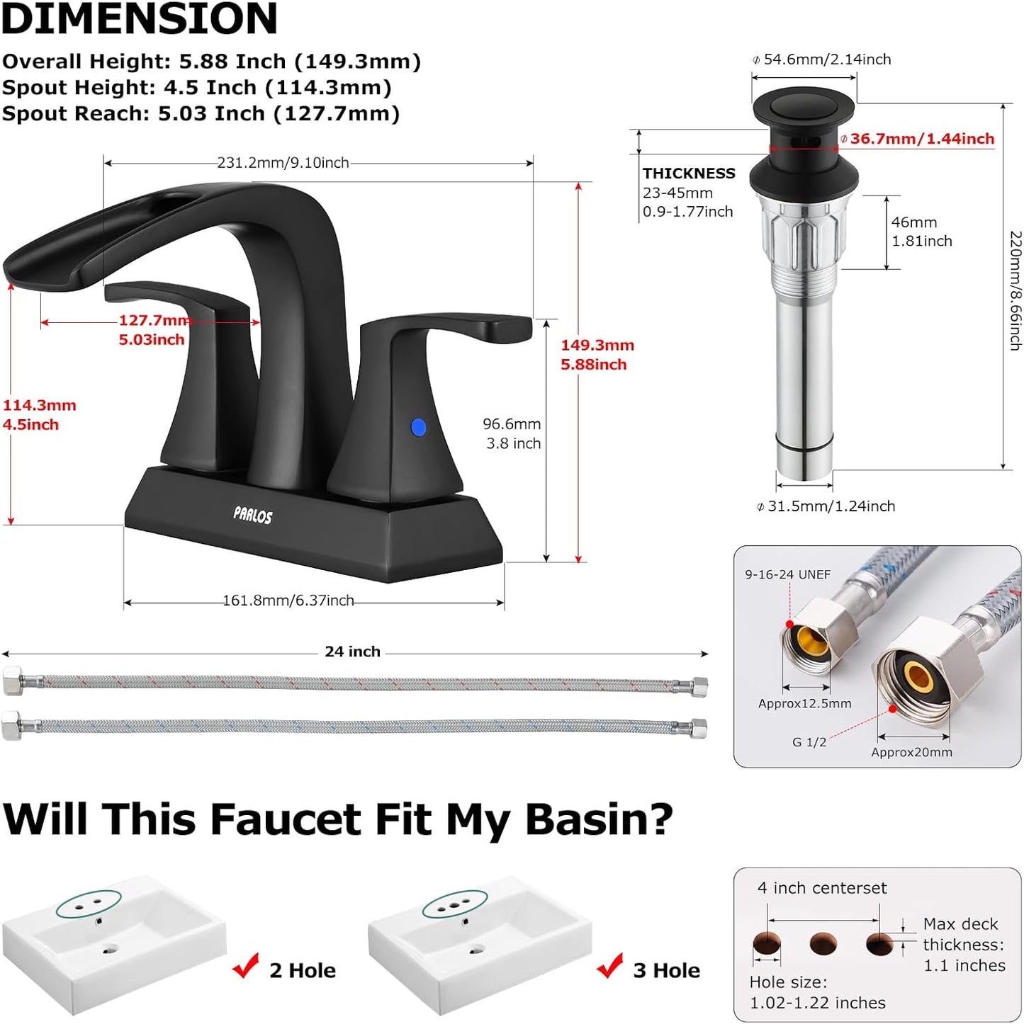 Doris 2-Handle Waterfall Bathroom Faucet – Matte Black