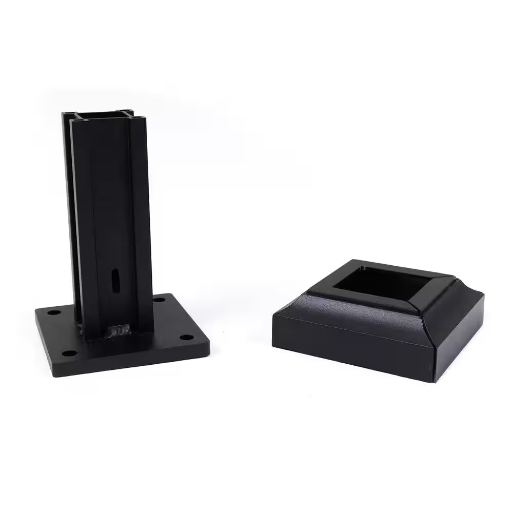 2 In. X 2 In. Black Metal Flange Mount Kit for Privacy Screen Post