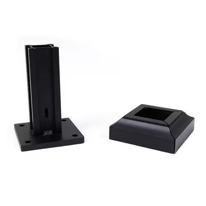 2 In. X 2 In. Black Metal Flange Mount Kit for Privacy Screen Post