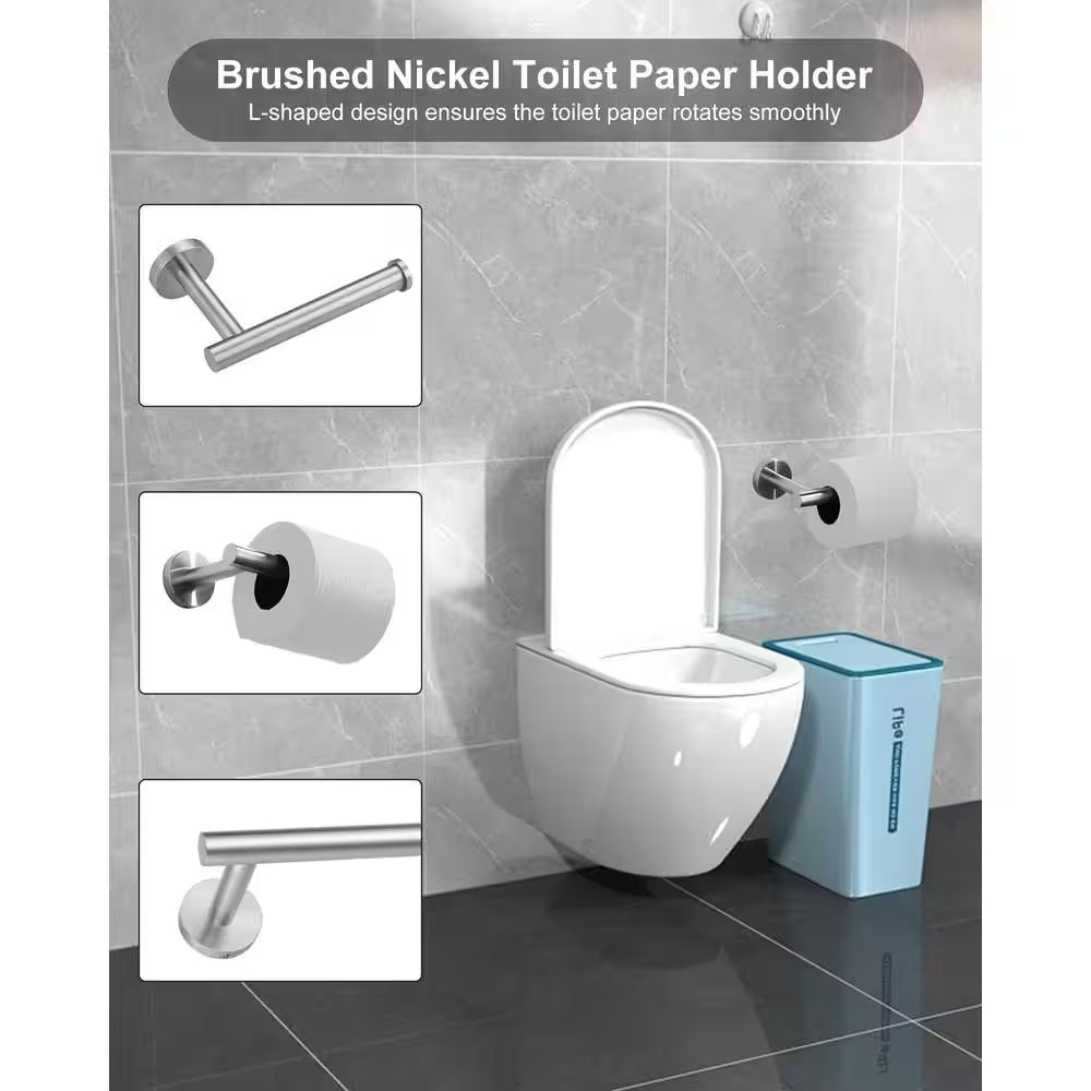 Modern 3-Piece Bathroom Hardware Set in Brushed Nickel – Complete Bath Accessories Kit