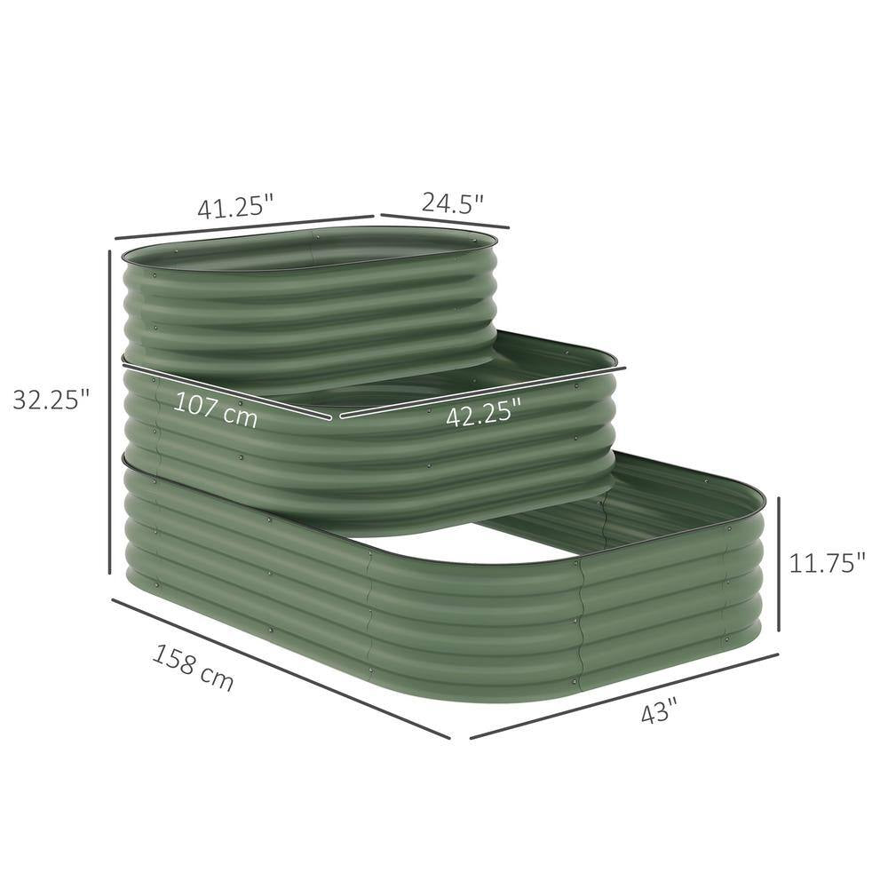 3-Tier Galvanized Steel Raised Garden Bed Kit, 3 Combining Planter Boxes, Open Bottom for Backyard, Green
