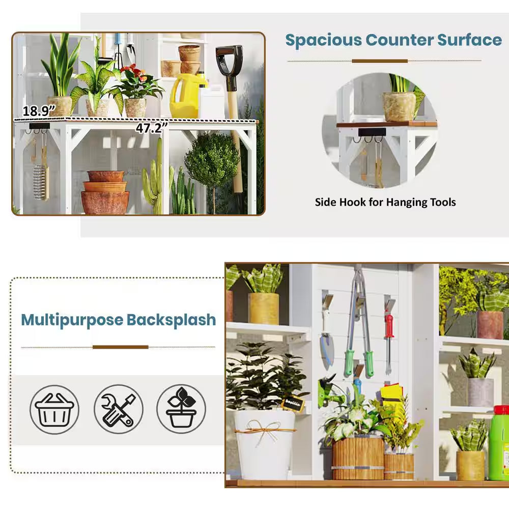 47 In. Wood Outdoor Plant Stand with Shelves – Backyard, Mudroom, Garden Organizer Kit
