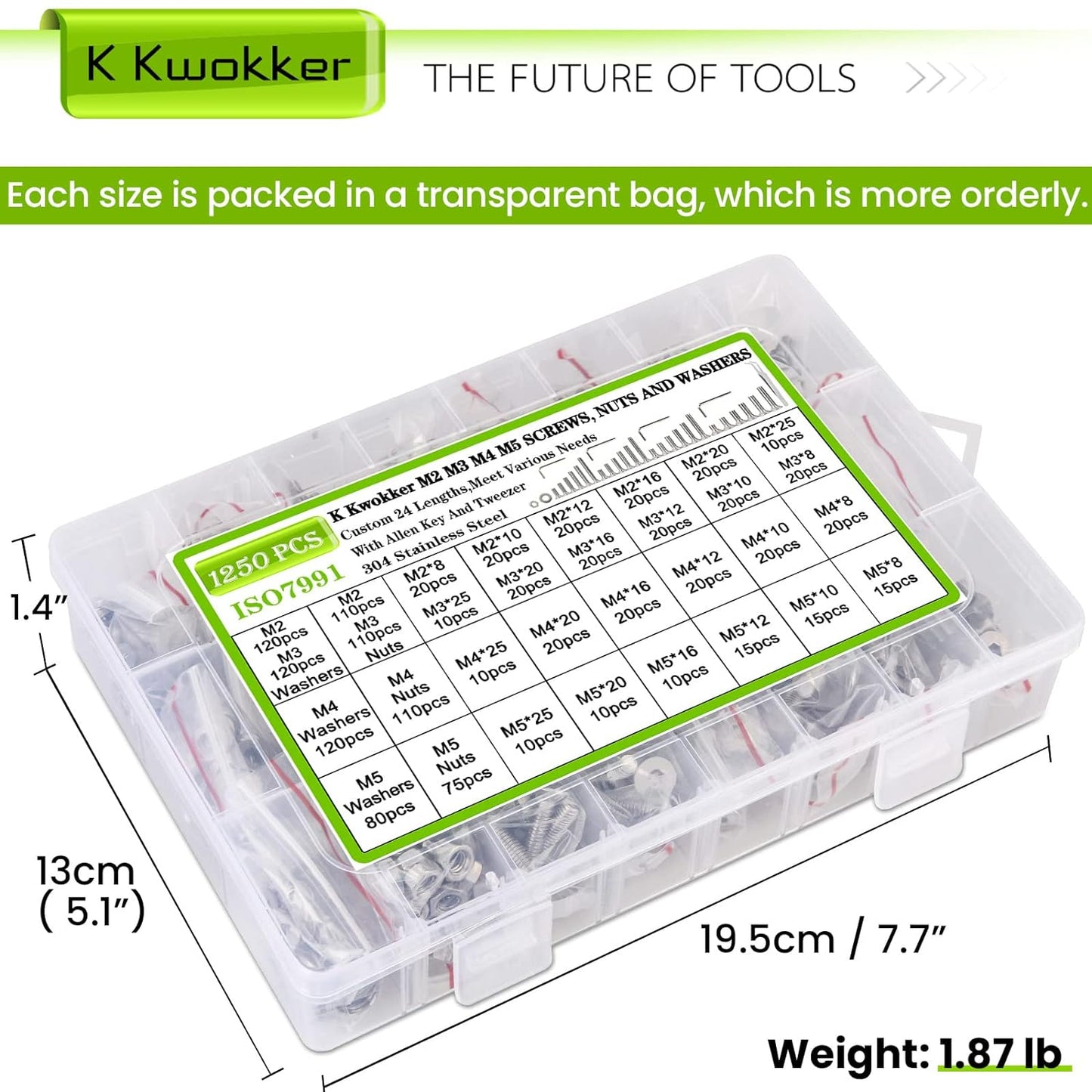 24-Size M2–M5 Hex Socket Flat Head Screw & Nut Kit – 304 Stainless Steel, 8mm–25mm