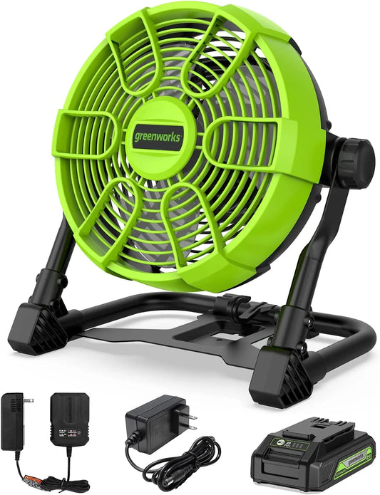 Fan (500 CFM) with 2.0Ah USB Battery and Charger - 24V 10" (5-Speed)