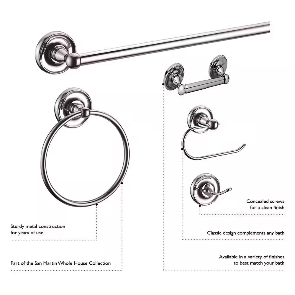 San Martin 4-Piece Bathroom Hardware Accessory Kit on Polished Chrome