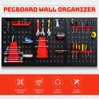 Garage Wall Pegboard Organizer 24"x48" – 3 Metal Boards + 25 Tool Storage Accessories for DIY & Workshop