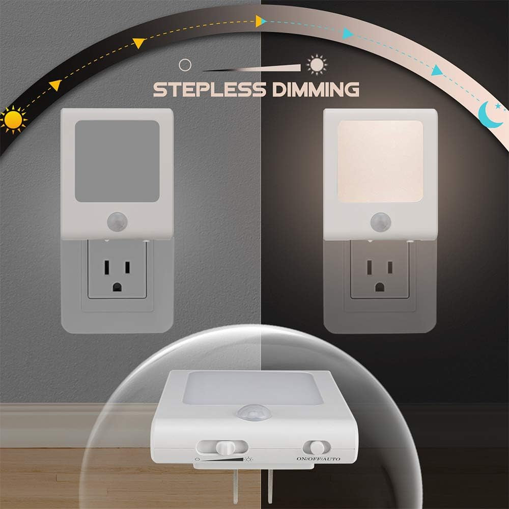 3-Pack Motion Sensor Dimmable LED Night Lights – Plug-In, Dusk to Dawn, Warm White