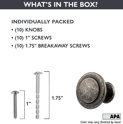 Antique Iron Cabinet Knobs – 1.25" Round Drawer Handles (10 Pack)