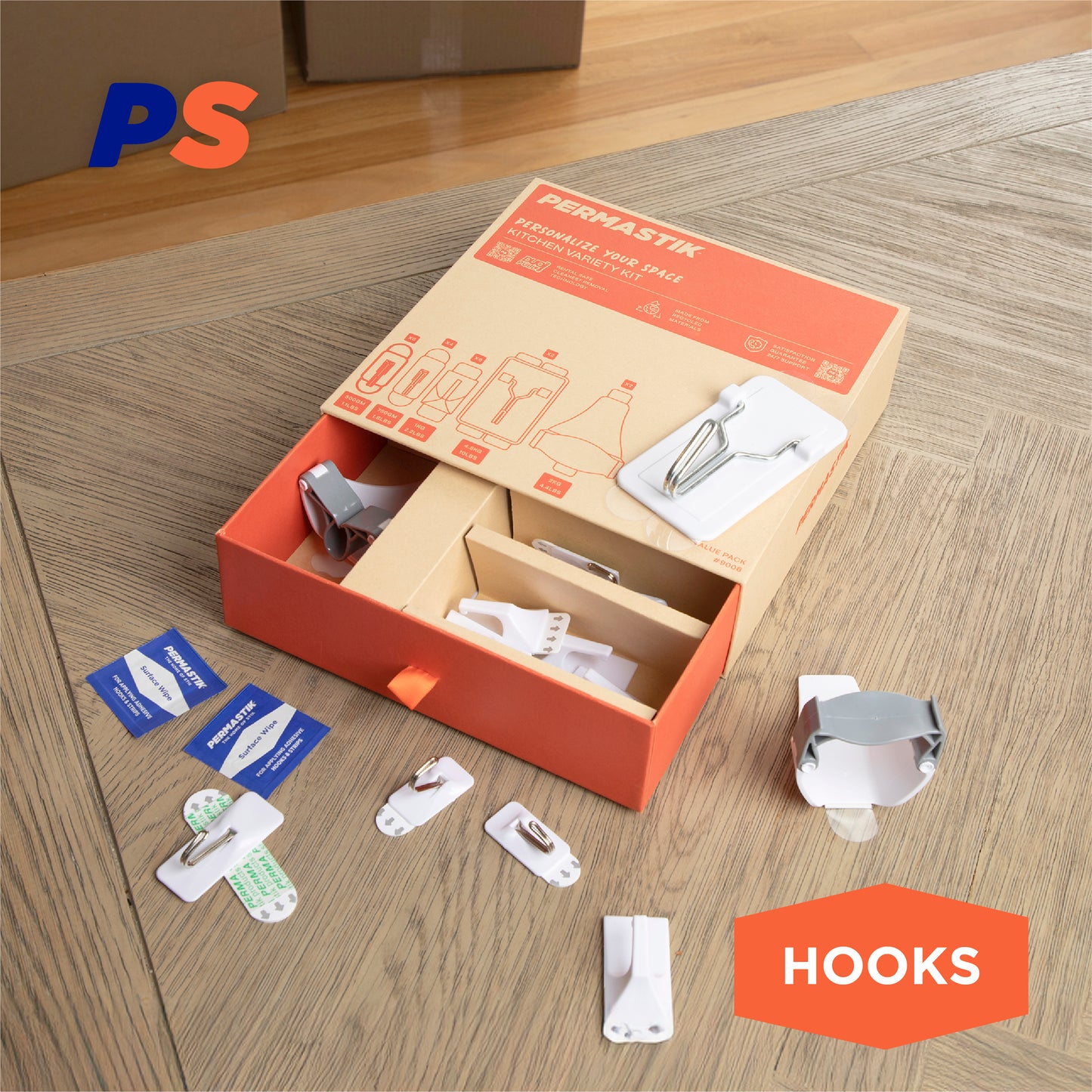 Damage Free Hooks Heavy Duty – Kitchen & Utility Wall Hooks with Mop & Broom Grippers (20 Pack)