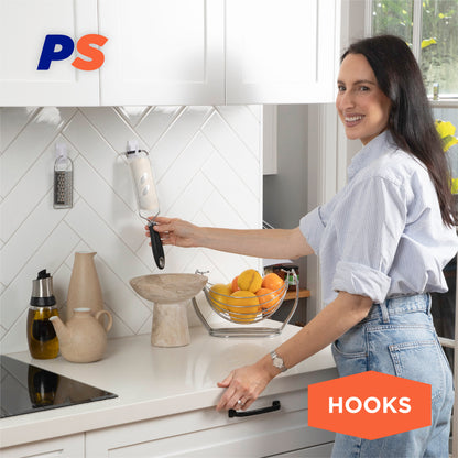 Damage Free Hooks Heavy Duty – Kitchen & Utility Wall Hooks with Mop & Broom Grippers (20 Pack)