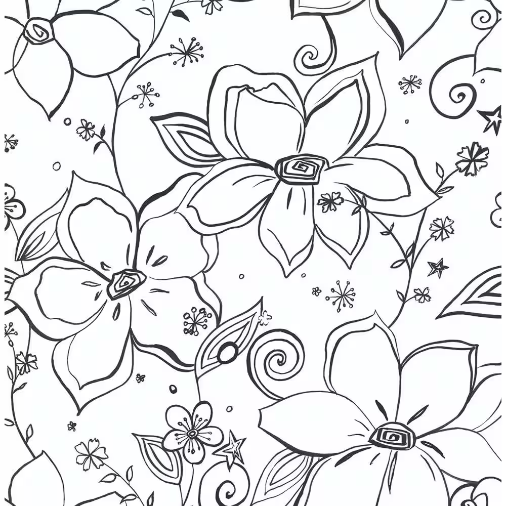 Linework Floral Black Vinyl Peelable Roll (Covers 30.75 Sq. Ft.)