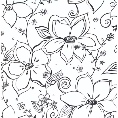 Linework Floral Black Vinyl Peelable Roll (Covers 30.75 Sq. Ft.)