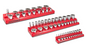 3 Piece SAE Magnetic Socket Tray Set, Magnetic Socket Organizers for Toolboxes, Rubberized Base, Holds up to 68 Sockets, Red Socket Holder