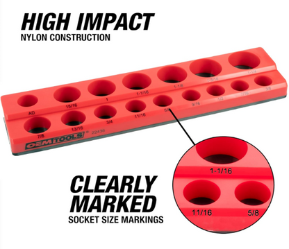 3 Piece SAE Magnetic Socket Tray Set, Magnetic Socket Organizers for Toolboxes, Rubberized Base, Holds up to 68 Sockets, Red Socket Holder