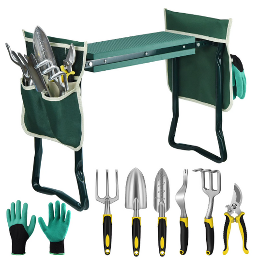 Foldable Garden Kneeler & Seat – Heavy Duty Garden Bench with EVA Foam Pad, Tool Bag & Gloves Included