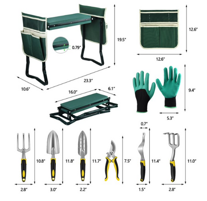 Foldable Garden Kneeler & Seat – Heavy Duty Garden Bench with EVA Foam Pad, Tool Bag & Gloves Included