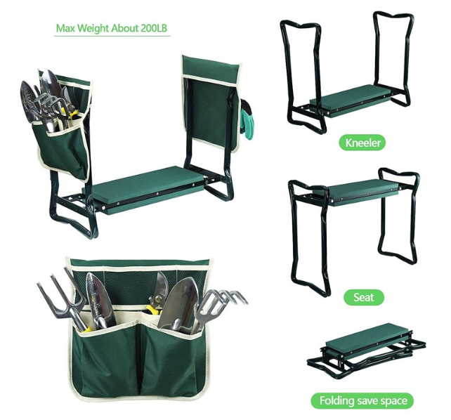 Foldable Garden Kneeler & Seat – Heavy Duty Garden Bench with EVA Foam Pad, Tool Bag & Gloves Included