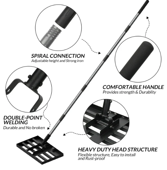 Lawn Leveling Rake, Heavy Duty Effort Saving Lawn Level Tool - 6.5FT 17"X10"