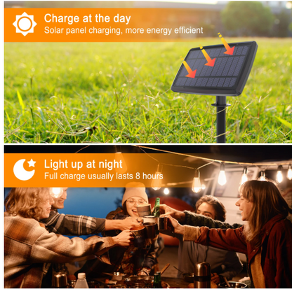 Solar Outdoor String Lights – 50Ft, 12 Waterproof Vintage Bulbs