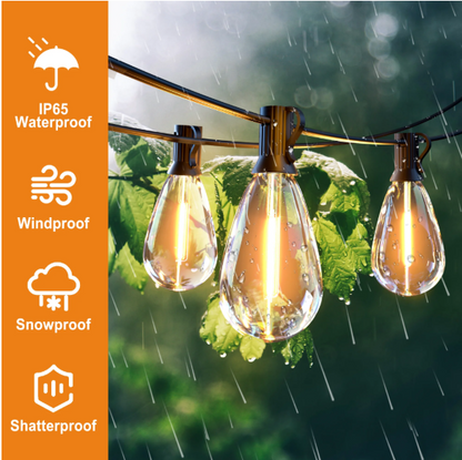 Solar Outdoor String Lights – 50Ft, 12 Waterproof Vintage Bulbs
