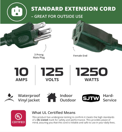 Heavy Duty 200 ft Outdoor Extension Cord – 16/3, 3-Prong, Green