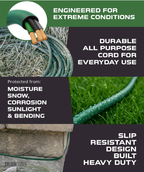 Heavy Duty 200 ft Outdoor Extension Cord – 16/3, 3-Prong, Green