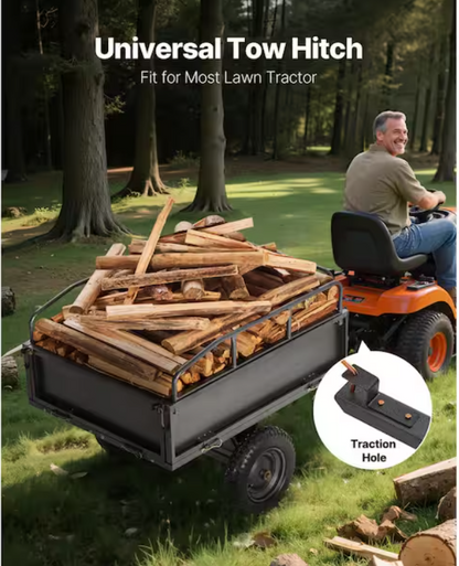 Garden Utility Trailer, 10 Cu. Ft. Steel Garden Cart, ATV/UTV Tow Behind, 14 In. Tires, 2025 Update