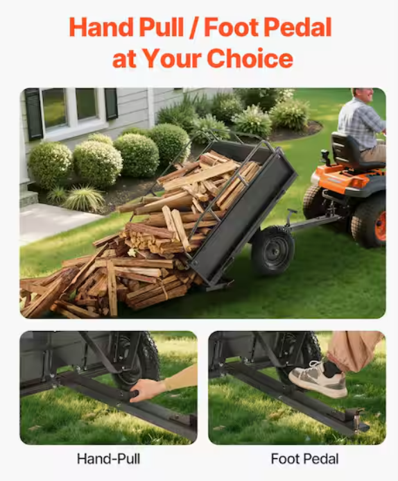 Garden Utility Trailer, 10 Cu. Ft. Steel Garden Cart, ATV/UTV Tow Behind, 14 In. Tires, 2025 Update