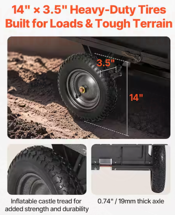 Garden Utility Trailer, 10 Cu. Ft. Steel Garden Cart, ATV/UTV Tow Behind, 14 In. Tires, 2025 Update