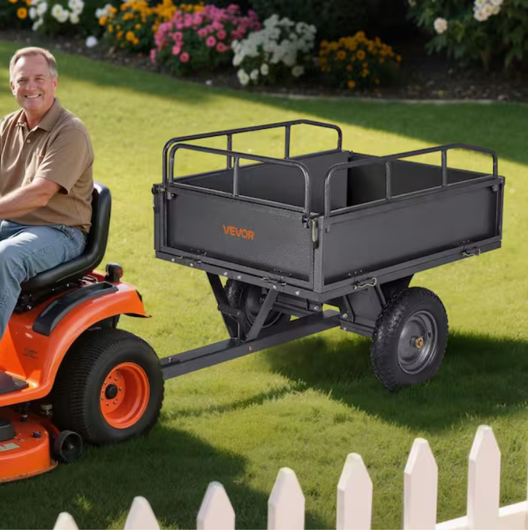 Garden Utility Trailer, 10 Cu. Ft. Steel Garden Cart, ATV/UTV Tow Behind, 14 In. Tires, 2025 Update