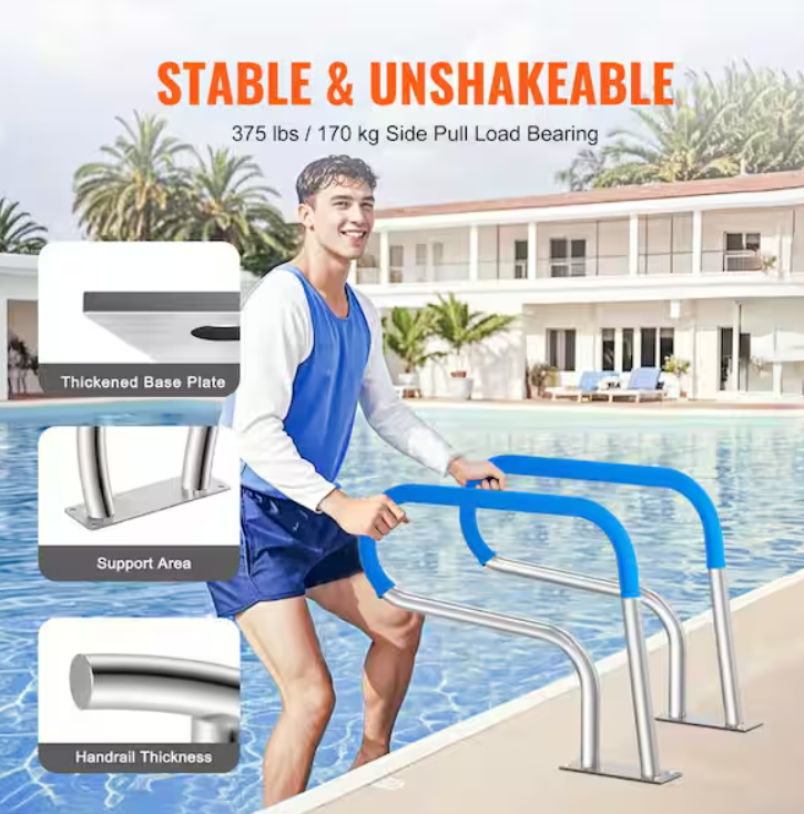 Stainless Steel Pool Handrail – Durable Swimming Pool Railing for Above Ground Pools - 32 x 32 in.