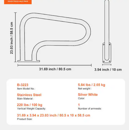 Stainless Steel Pool Handrail – Durable Swimming Pool Railing for Above Ground Pools - 32 x 32 in.