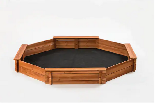 Octagon 6.5 Ft. X 7 Ft. Wooden Sandbox Kit with Protective Cover for Kids Outdoor Play
