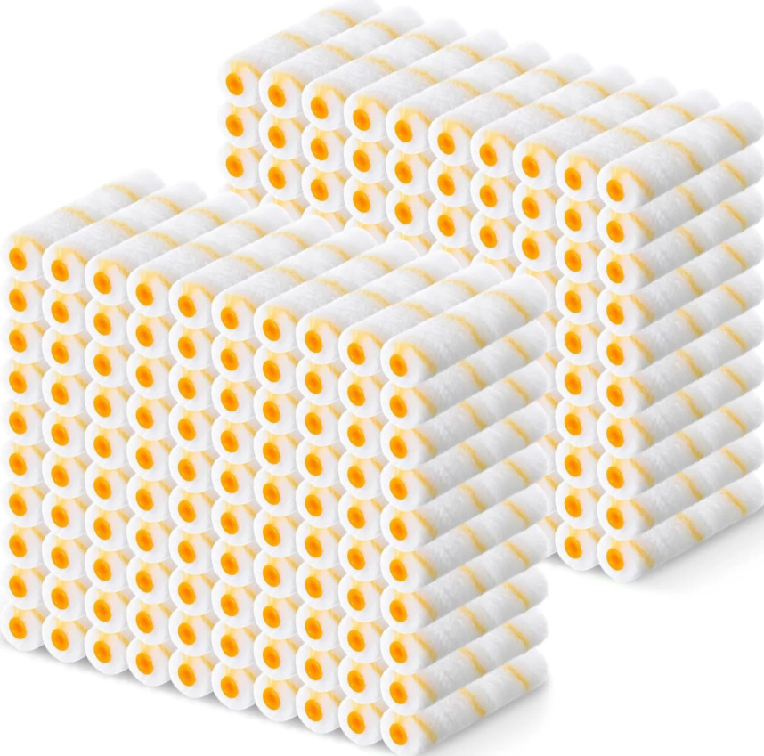 150 Pcs High Density Microfiber Mini Paint Roller Covers – Professional 4” Paint Roller Refills for Home Repair & Smooth Finish (Yellow)