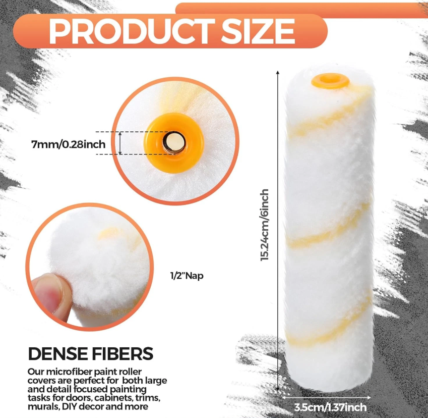 150 Pcs High Density Microfiber Mini Paint Roller Covers – Professional 4” Paint Roller Refills for Home Repair & Smooth Finish (Yellow)