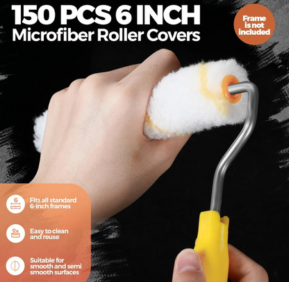150 Pcs High Density Microfiber Mini Paint Roller Covers – Professional 4” Paint Roller Refills for Home Repair & Smooth Finish (Yellow)