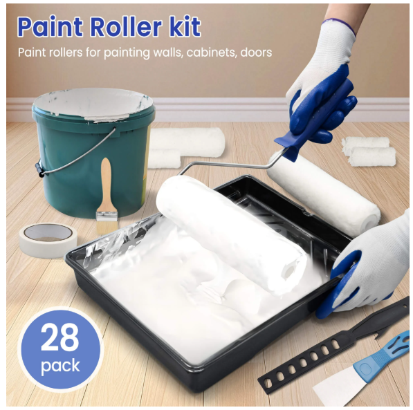 Tidymend  Kit, 28 Pcs s with Extension Pole, Roller Paint Brush for Painting Walls