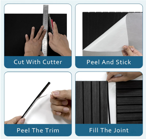 4-Piece Wood Slat Wall Panel – 47.2"x23.6" Natural Oak Peel & Stick Acoustic 3D Sound Absorbing Decor