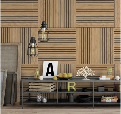 4-Piece Wood Slat Wall Panel – 47.2"x23.6" Natural Oak Peel & Stick Acoustic 3D Sound Absorbing Decor