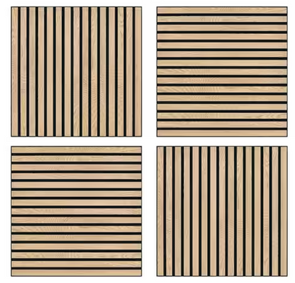 Natural Wood Slat Acoustic Panels – 0.7" x 2'x2', Yellow MDF Decorative Wall Panels, 4-Piece Set