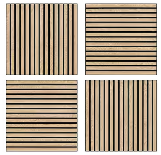 Natural Wood Slat Acoustic Panels – 0.7" x 2'x2', Yellow MDF Decorative Wall Panels, 4-Piece Set