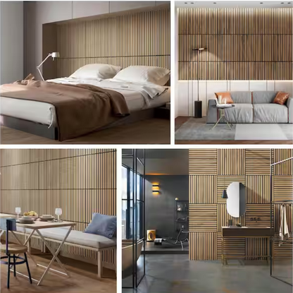 Natural Wood Slat Acoustic Panels – 0.7" x 2'x2', Yellow MDF Decorative Wall Panels, 4-Piece Set